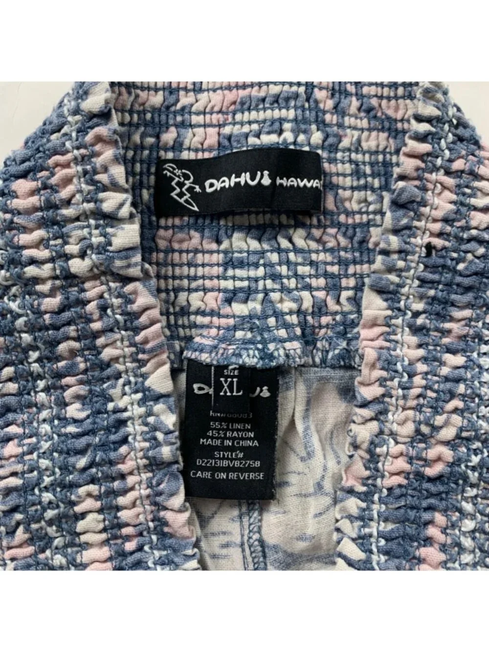 DAHUI Hawaii Linen Blend Pastel Palm Print Wide Leg Lounge Pant XL